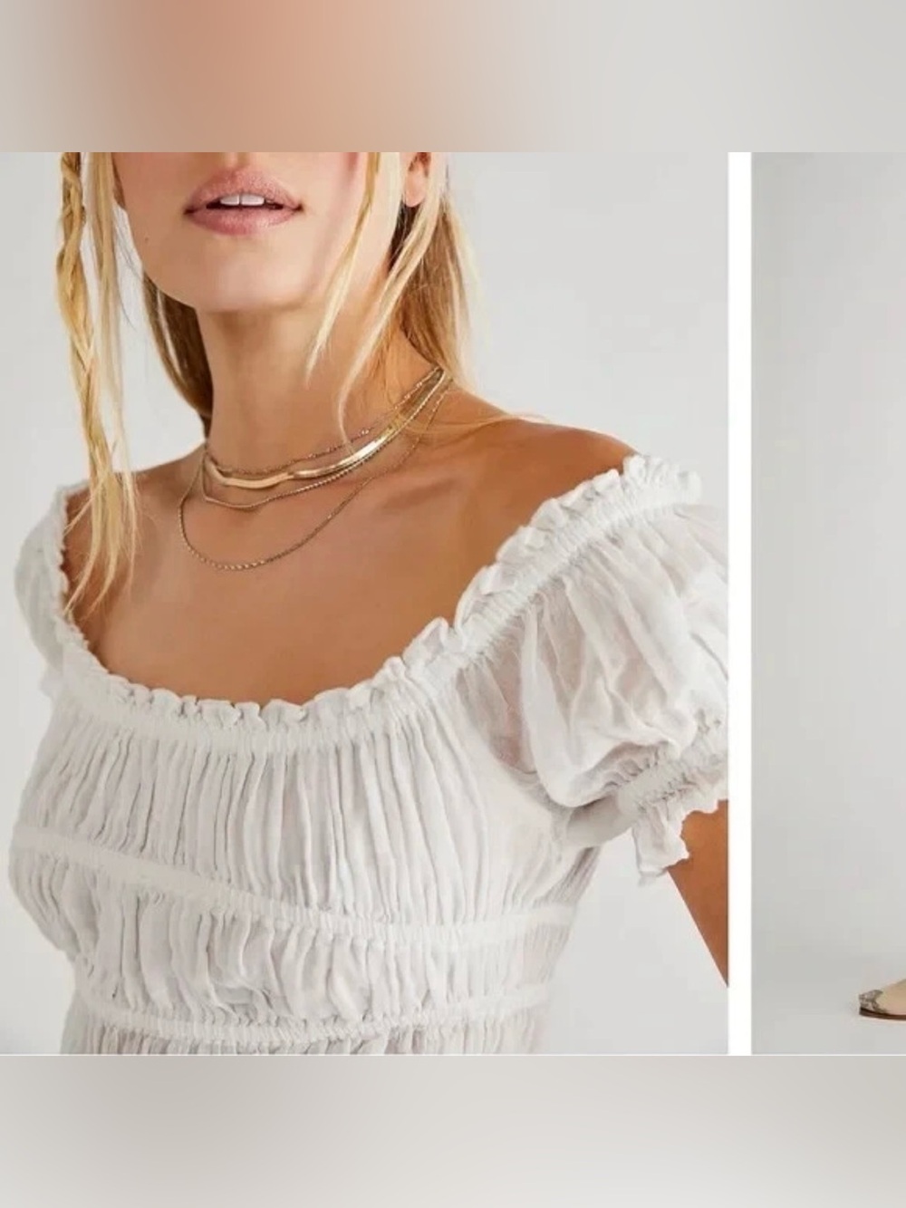 Free People FP One Cheri Top Smocked Cropped Ivory White Off The Shoulder L NEW
